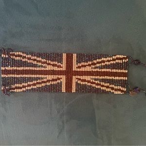 Beaded Bracelet of the British Flag 2” wide. One Size fits most.